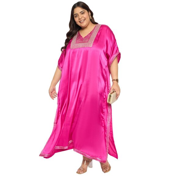 Gypsie Blu Stylish Satin Sequences Caftan Dress Comfortable Maxi Dress for Women - Picture 8 of 8